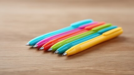 Colorful Pens Set on Wood | Writing Supplies, School, Office