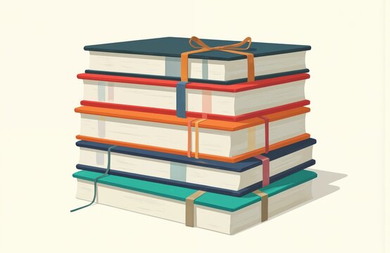 Stack of colorful, closed notebooks with elastic bands. Education learning concept. Study read literature school college university library information records documents.