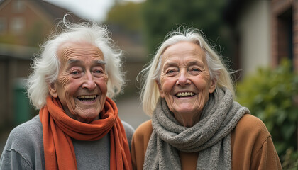 Happy Elderly People Smiling Outdoors