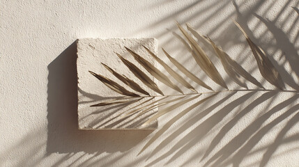 Natural Palm Leaf Shadow on Raw Plaster Block on Transparent Background

