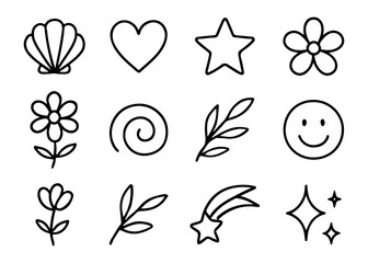 Cute Hand Drawn Doodle Icons Collection with Flowers, Hearts and Leaves
