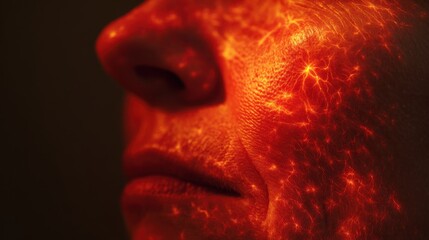 image thermal visualization focusing on widespread heat emission from inflamed bright red skin afflicted by exfoliative erythroderma.