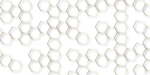 Abstract hexagon white background with shadow .golden background Futuristic blue neon honeycombs. Modern technology design. Vector illustration.	