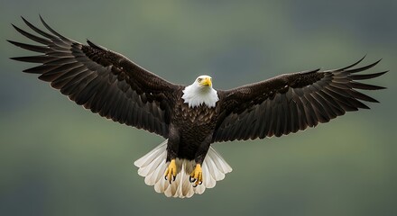 Obraz premium Majestic bald eagle soaring through the sky.