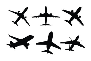 Aircraft Silhouette Array: A diverse collection of aircraft silhouettes, providing a variety of perspectives for design and informational purposes, all presented on an uncluttered background.