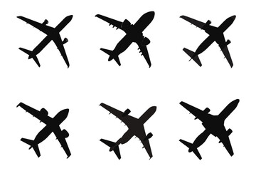 Skybound Array: A captivating display of airplane silhouettes, offering a sleek and modern perspective on air travel, perfect for projects centered around aviation, travel, or technology.