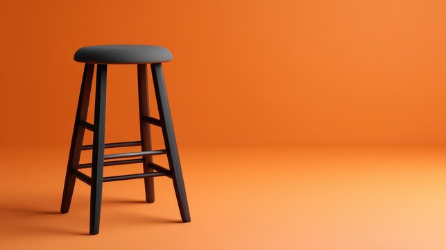 The Modern Stool: An elegant, minimalist stool stands centered in an orange room, highlighting clean lines and subtle contrasts. 