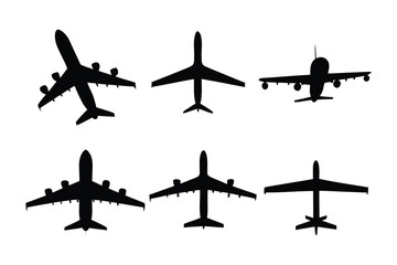 Airplanes Silhouette: A collection of diverse aircraft silhouettes against a backdrop, perfect for illustrations. 