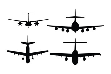Aviation Silhouette: Four varied aviation silhouettes representing different aircraft, artfully composed against a solid backdrop, embodying the essence of air travel and technical design.