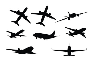 Aerial Ballet: Silhouette of aircraft in mid-air, showcasing variety in air travel and aviation industry