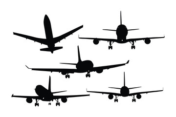 Airplanes Silhouette Array: An array of airplanes silhouettes take flight against the open sky, a dramatic monochromatic statement of aviation in motion. 