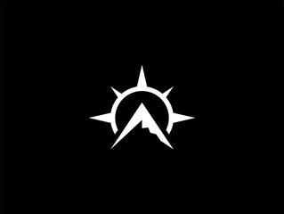 Simple Compass mountain or peak compass logo concept vector icon