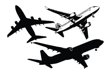 Aviation Silhouettes: An eye-level shot captures three majestic aircraft silhouettes, soaring high. The scene evokes a sense of travel and adventure.