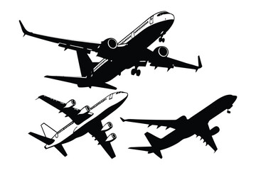 Soaring Silhouettes: A collection of majestic jet airplanes captured in striking silhouette, soaring against the endless sky, embodying travel and exploration