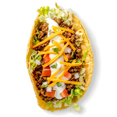 Loaded Taco with Ground Meat, Shredded Cheese, Lettuce, Tomatoes, and Sour Cream
