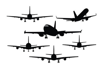 Airplanes in Flight: A collection of aircraft silhouettes demonstrates a variety of aviation activities, including takeoff and mid-flight.
