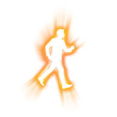 Running businessman silhouette with orange light burst on transparent background
