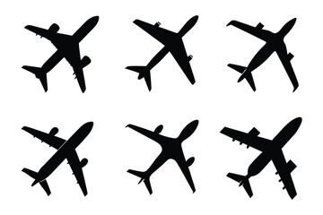 Aeroplane Silhouettes: A collection of various detailed silhouettes of passenger aeroplanes, perfect for design and travel themed projects. 