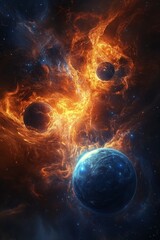 Obraz premium Cosmic harmony radiant planets and energetic forces in the depths of dark space