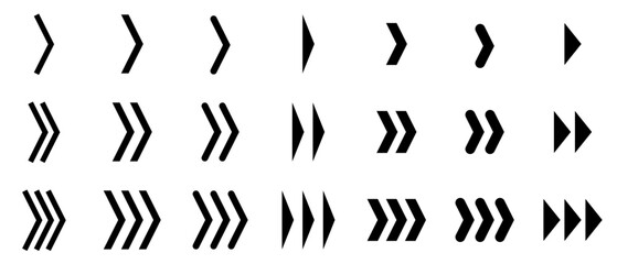 矢印　右　右向き　スクロール　次　アイコン　シルエット　黒　ベクター　セット