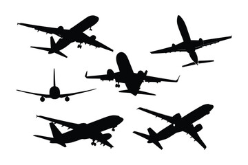 Aviation Silhouettes: Witness a dynamic array of airplane silhouettes, embodying the thrill of air travel and the grandeur of the aviation industry, with a stark silhouette against a solid field. 