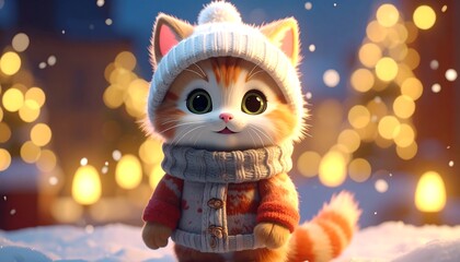 Cute cat in winter clothes