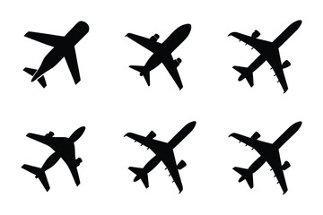 Aviation Silhouettes: A graphic depiction of different aeroplane silhouettes, isolated and perfect for illustrating travel, transportation, and aviation-related concepts.