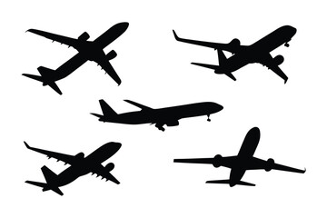 Airborne Armada: An impressive display of silhouetted aircraft, captured mid-flight and strategically arranged to highlight the grace and power of modern aviation.