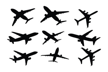 Aviation Silhouettes: A striking graphic arrangement of airplane silhouettes, illustrating the dynamic form of aircraft in flight. Captures the essence of travel, flight, and transportation