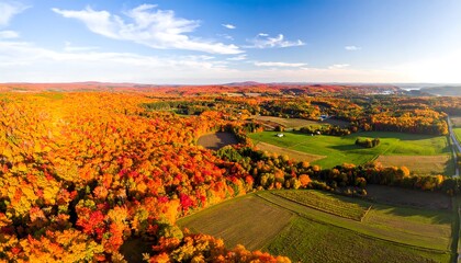 Aerial view showcasing the stunning autumn foliage over the Vermont landscape