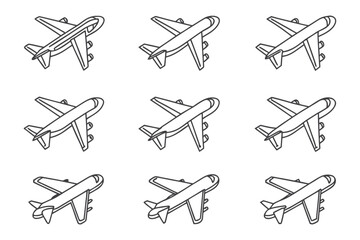 Fleet of Aeroplanes: A fleet of simplified aeroplanes in an illustrative monochrome, embodies the spirit of travel, flight and exploration with the timeless elegance of graphic design.