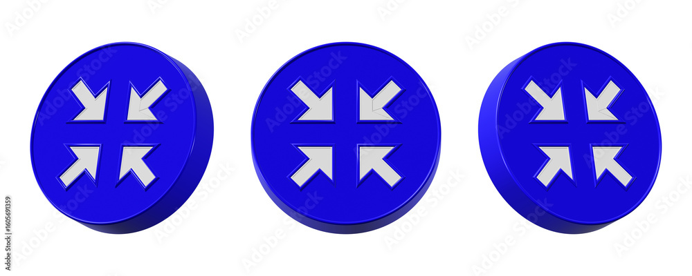 Poster 3d exit fullscreen icon with blue rounded edges isolated on transparent background