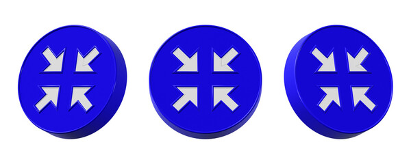 3d exit fullscreen icon with blue rounded edges isolated on transparent background
