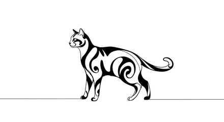 Obraz premium Stylish black and white cat silhouette with swirling patterns 