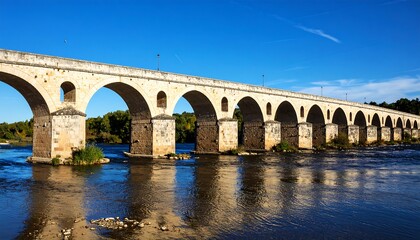 Beautiful Roman Bridge over the Guadiana River in Merida Spain on a Sunny Day