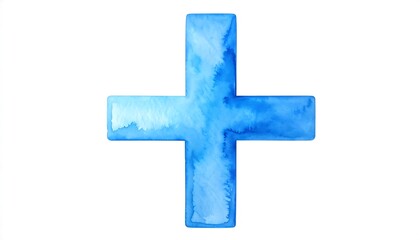 Blue Watercolor Plus Sign Symbol on White Background: Artistic and Medical Illustration