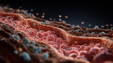 Crosssection microscopy view emphasizing reduced insulin secretion as beta cells undergo stress and damage in chronic hyperglycemia environment.