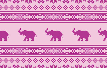 Elephant pattern. Seamless. White stripes, blue background. Ethnicity. Floral patterns, printed fabrics, pants, Lanna.	

