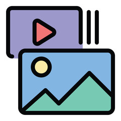 Media icon flat line style illustration representing communication channels and content distribution, suitable for news platforms, digital marketing, and multimedia projects