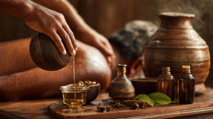 Relaxing ayurvedic massage therapy wellness spa photography serene environment close-up rejuvenation techniques
