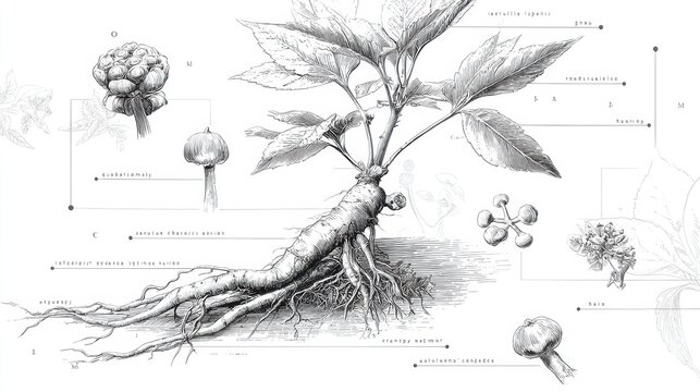 Botanical illustration of medicinal plants nature educational content scientific environment close-up view herbal medicine insights