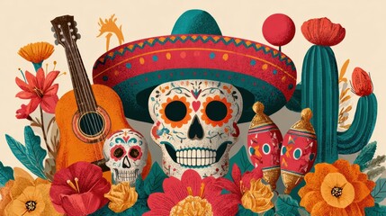 Vibrant day of the dead celebration mexico digital artwork colorful close-up cultural significance