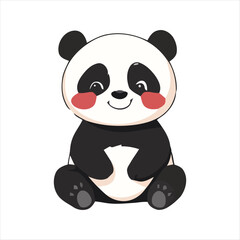 Cute cartoon panda bear sitting with a happy smile illustration