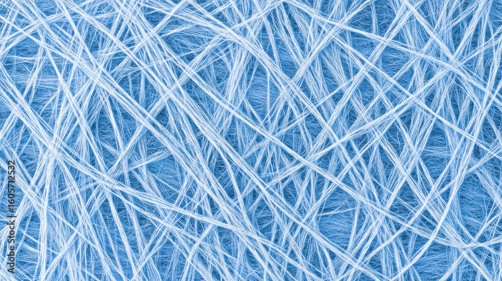 Poster abstract blue and white fractal-like lines creating a tangled web pattern. digital art representing 