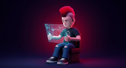 3 d cartoon character using tablet