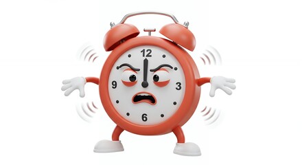 Cartoon alarm clock character expressing annoyance