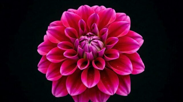 Time lapse of a pink dahlia flower blooming on black background