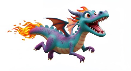 Cartoon dragon running with flames