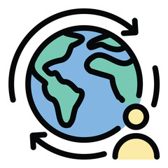 Migration icon flat line style illustration representing population movement and relocation, suitable for demographic studies, immigration services, and global mobility projects