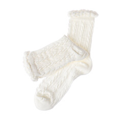 Pair of comfortable socks isolated on white, top view